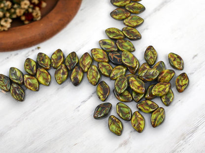 *25* 12x8mm Blended Glass Picasso Top Drilled Leaf Beads