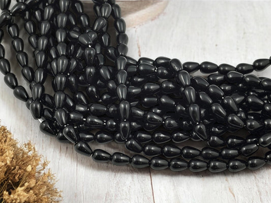 *25* 6x9mm Opaque Jet Black Tear Drop Beads