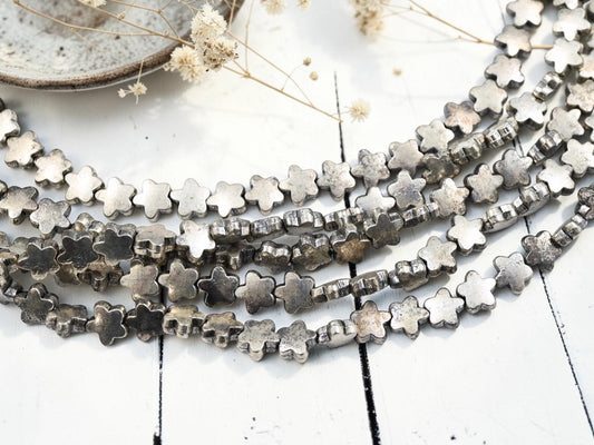 8mm Antique Silver Flat Star Beads - 8" Strand