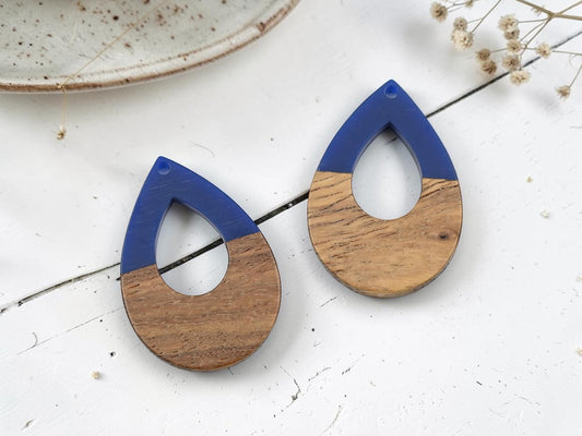 37x28mm Wood Resin Teardrop Pendant (Royal Blue)