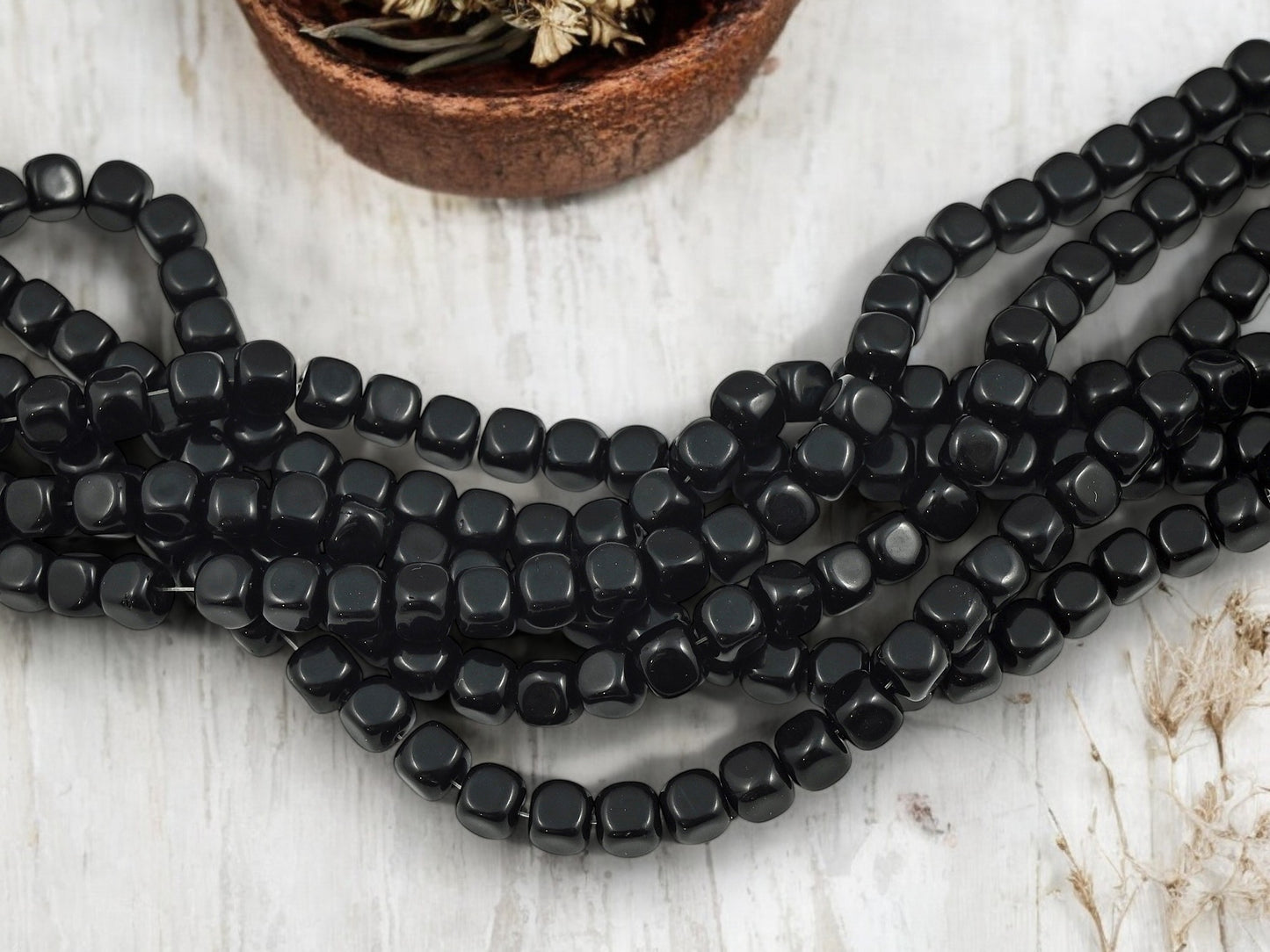 *50* 5x7mm Jet Black Rounded Cube Beads