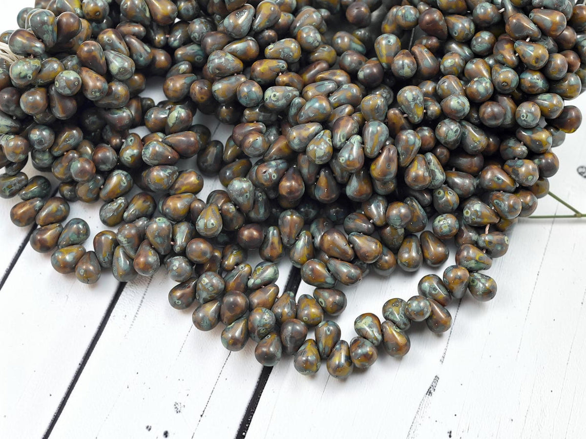 *50* 4x6mm Butternut Picasso Teardrop Beads