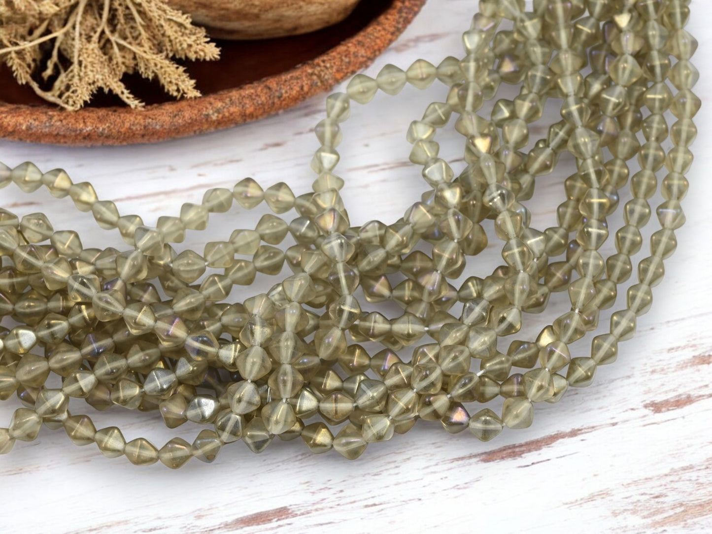 *50* 6mm Light Smokey Topaz Luster Lucerna Bicone Beads