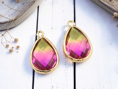 *2* 23x15mm Gold Plated Brass Faceted Teardrop Charms (2 Tone)