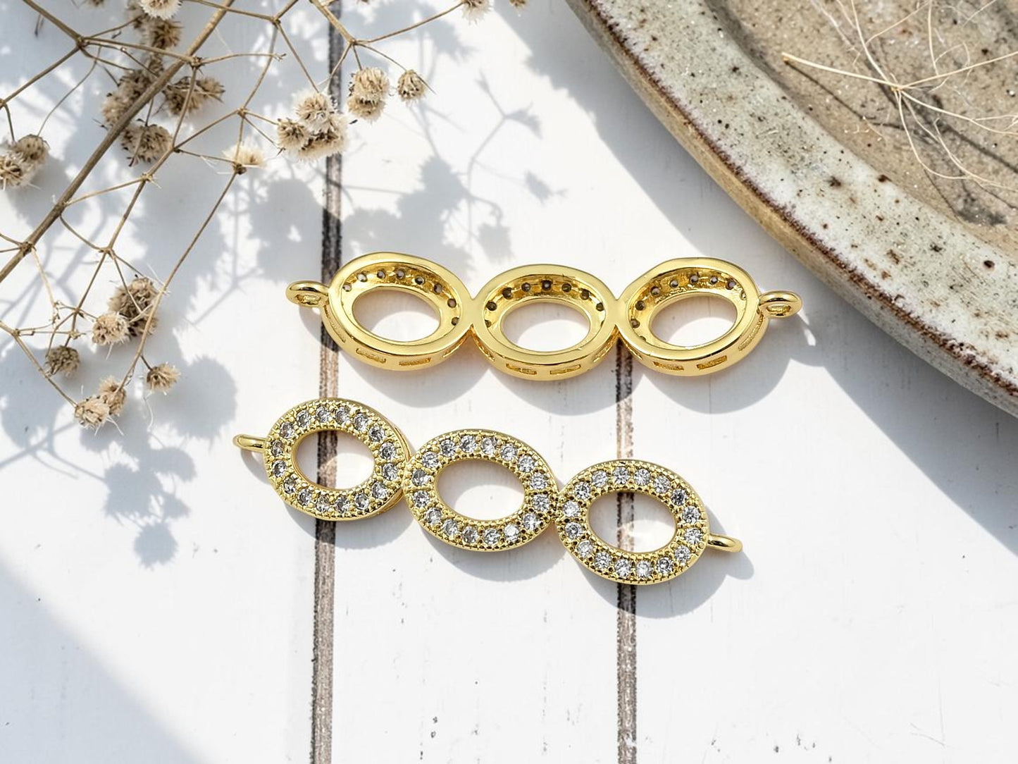 35x8mm Gold Zircon Chain Link Bracelet Bar