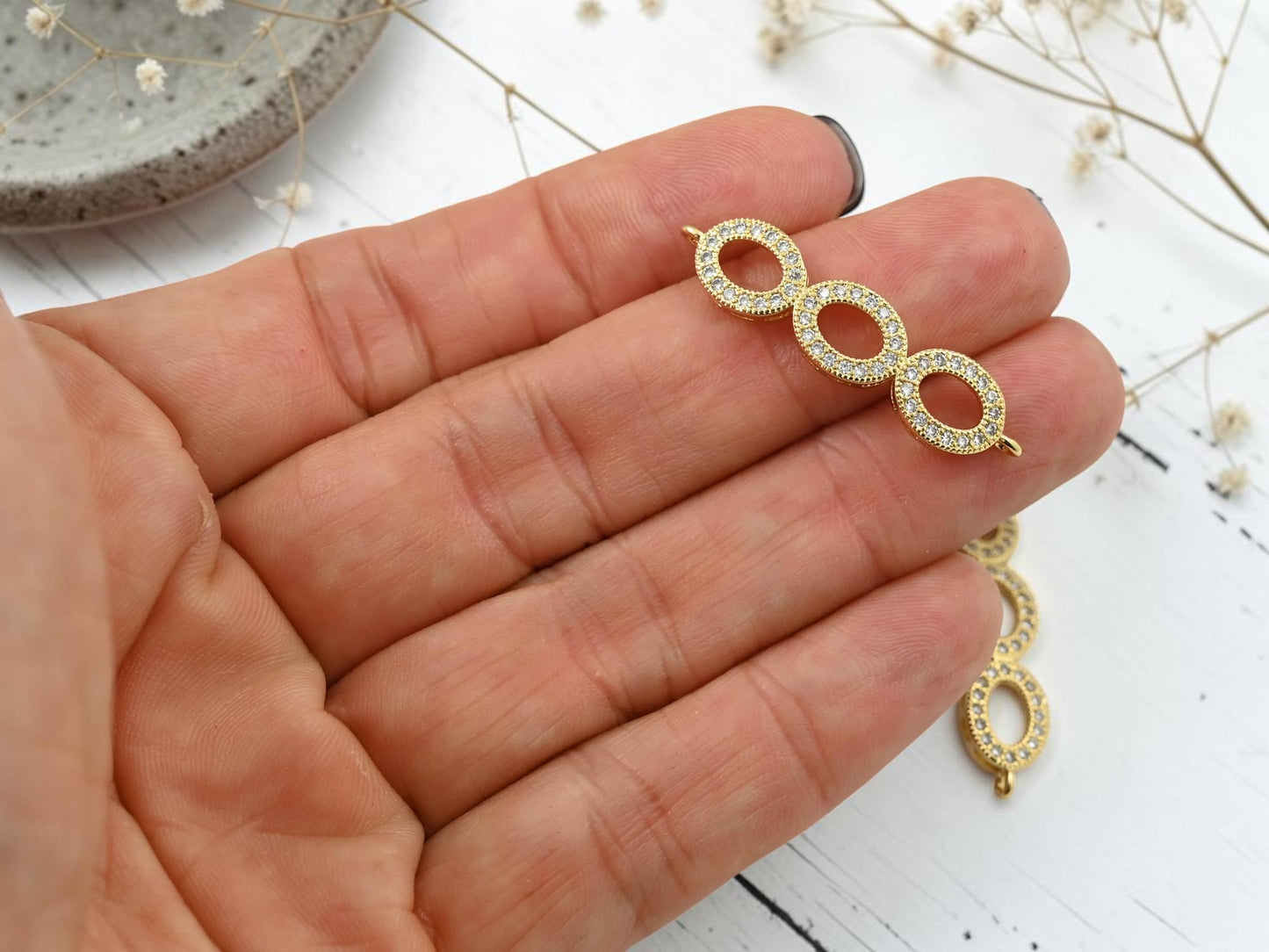 35x8mm Gold Zircon Chain Link Bracelet Bar