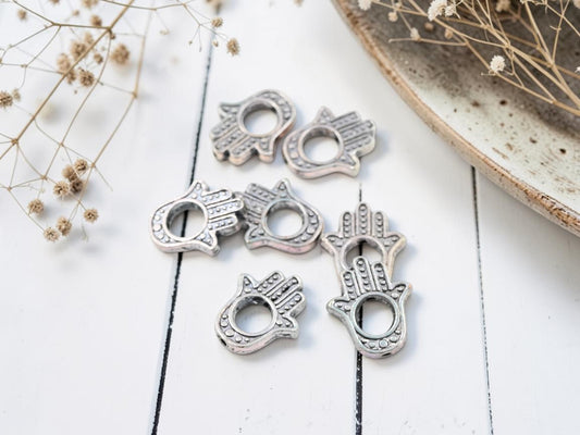 *10* 15x13mm Antique Silver Hamsa Frame Beads