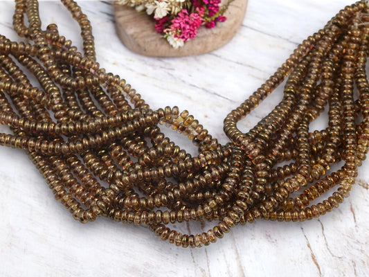 *100* 4mm Transparent Gold Lustered Smokey Topaz Rondelle Spacer Beads