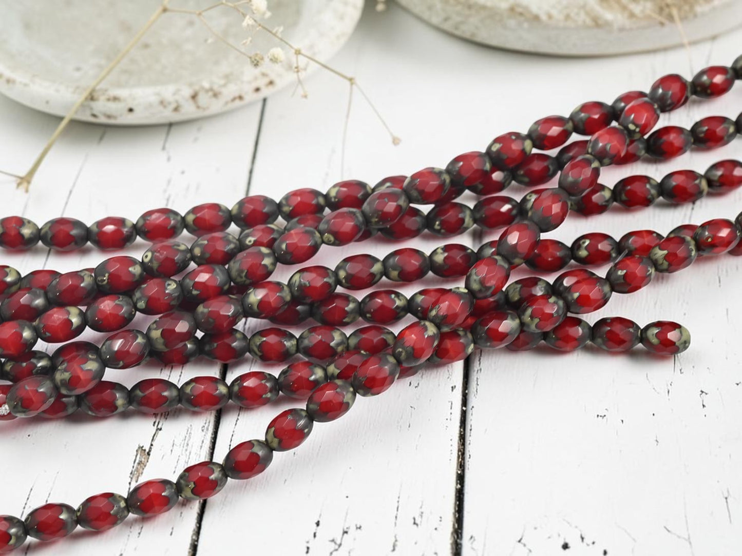 *18* 6x8mm Red Opaline Travertine Fire Polished Oval Beads