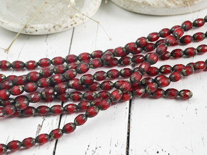 *18* 6x8mm Red Opaline Travertine Fire Polished Oval Beads