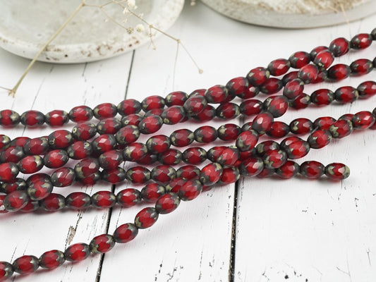 *18* 6x8mm Red Opaline Travertine Fire Polished Oval Beads