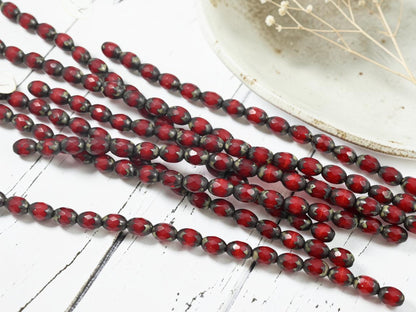 *18* 6x8mm Red Opaline Travertine Fire Polished Oval Beads
