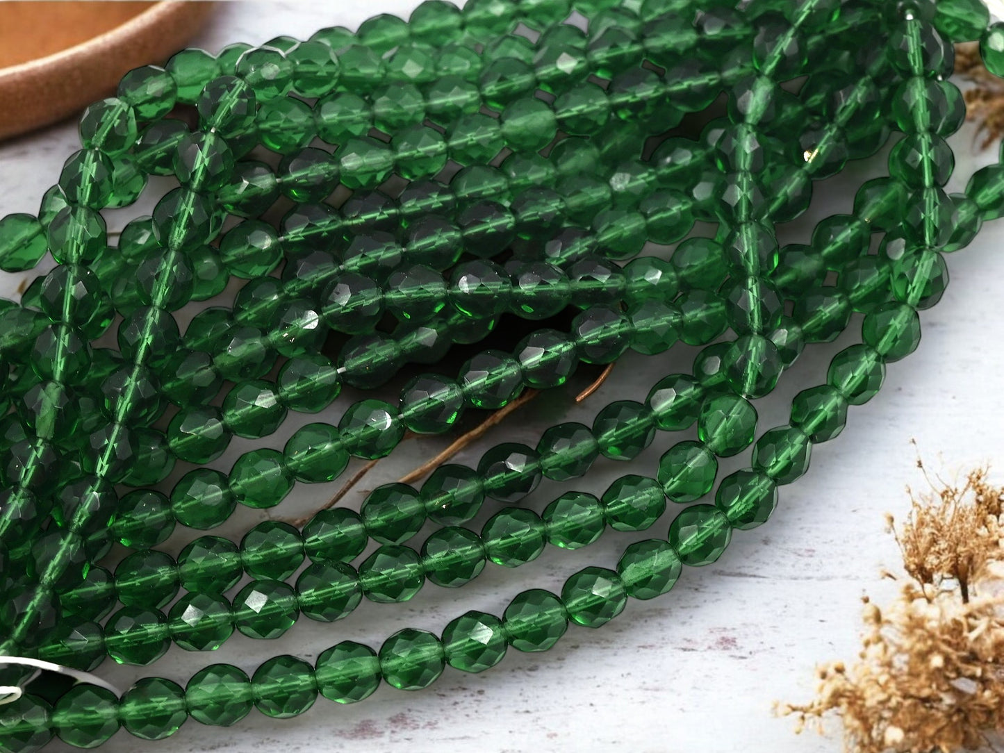 *25* 8mm Transparent Evergreen Fire Polished Round Beads