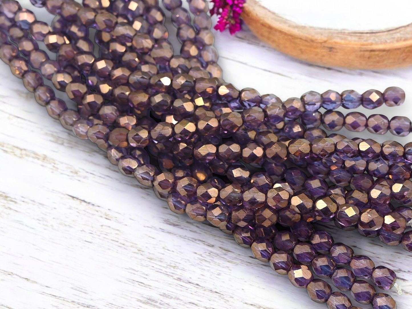*25* 6mm Bronze Amethyst Allusion Fire Polished Round Beads