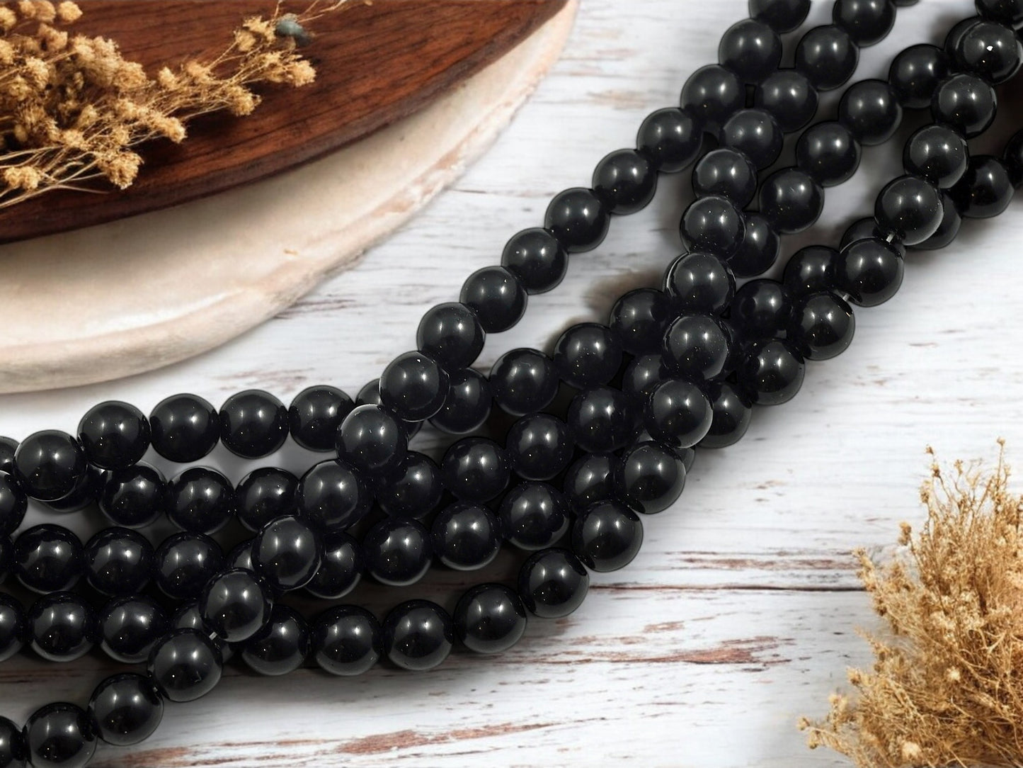 *25* 8mm Opaque Jet Black Round Druk Beads