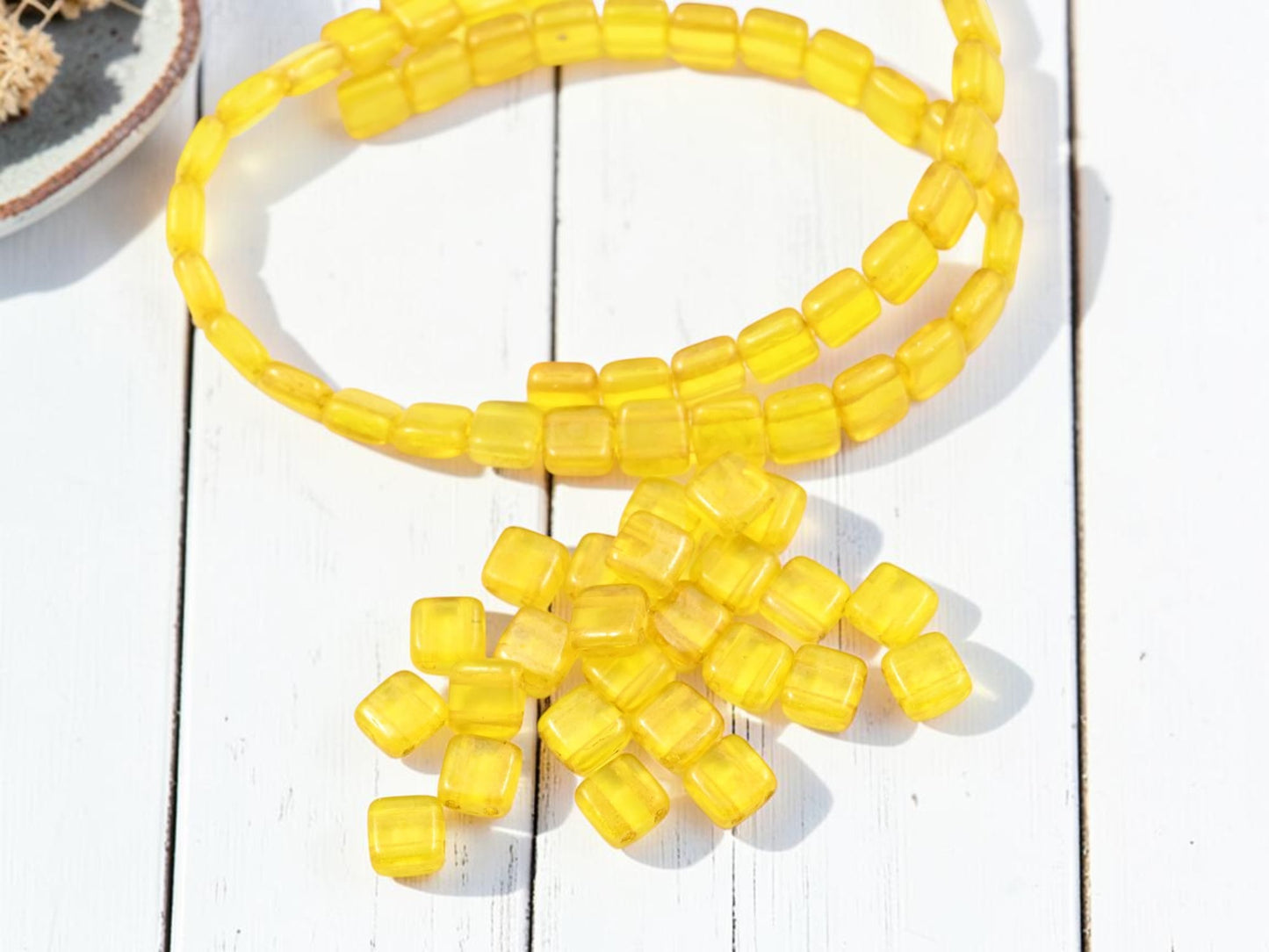 *50* 6mm Lemon Star Dust 2 Hole Tile Beads