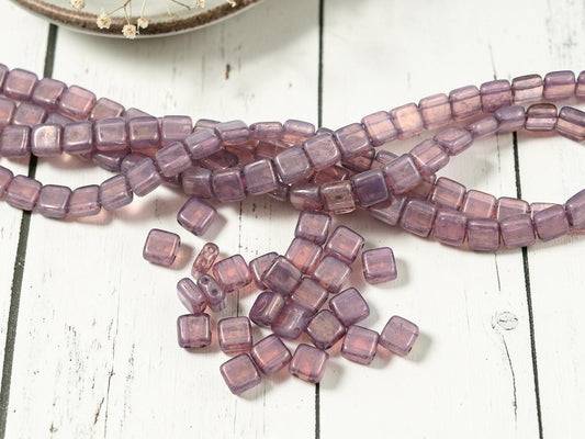 *50* 6mm Milky Pink Moon Dust 2 Hole Tile Beads