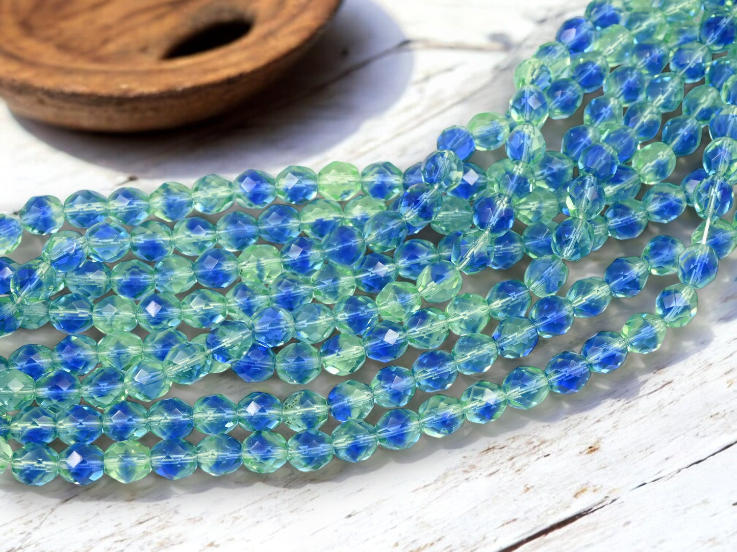 *25* 8mm Mixed Blue Erinite Fire Polished Round Beads