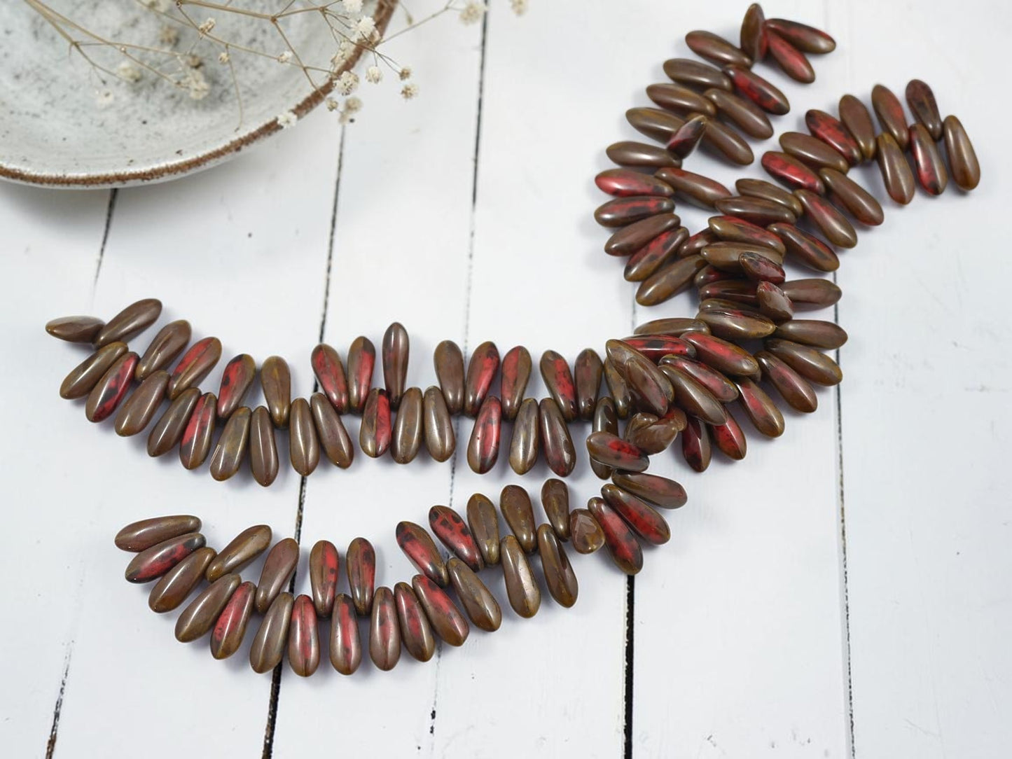 4x10mm Opaque Red Travertine Dagger Beads - 5.5" Strand
