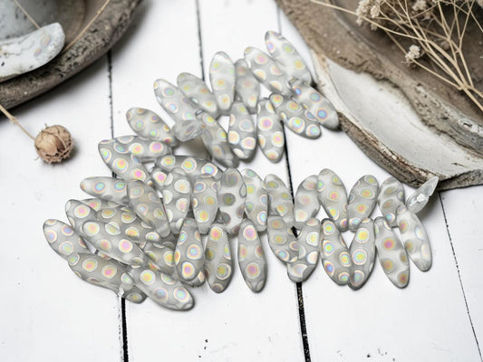 *25* 7x17mm Matte Silver Crystal Peacock Dagger Beads