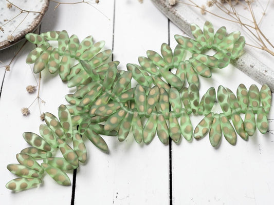 *49* 5x16mm Matte Olivine Copper Peacock Dagger Beads