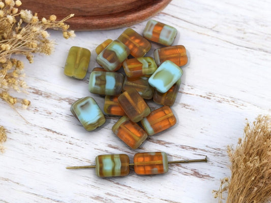 *24* 8x12mm Table Cut Blended Turquoise Topaz Rectangle Beads