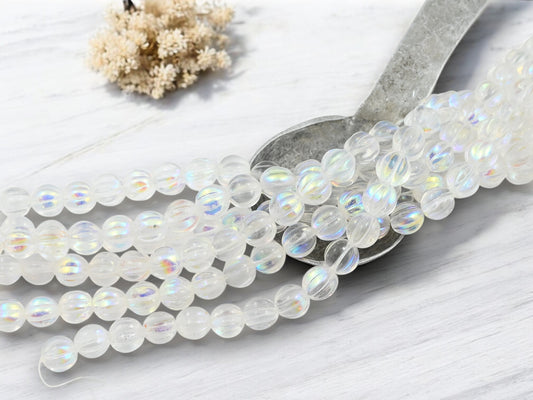 *25* 8mm Crystal AB Round Melon Beads