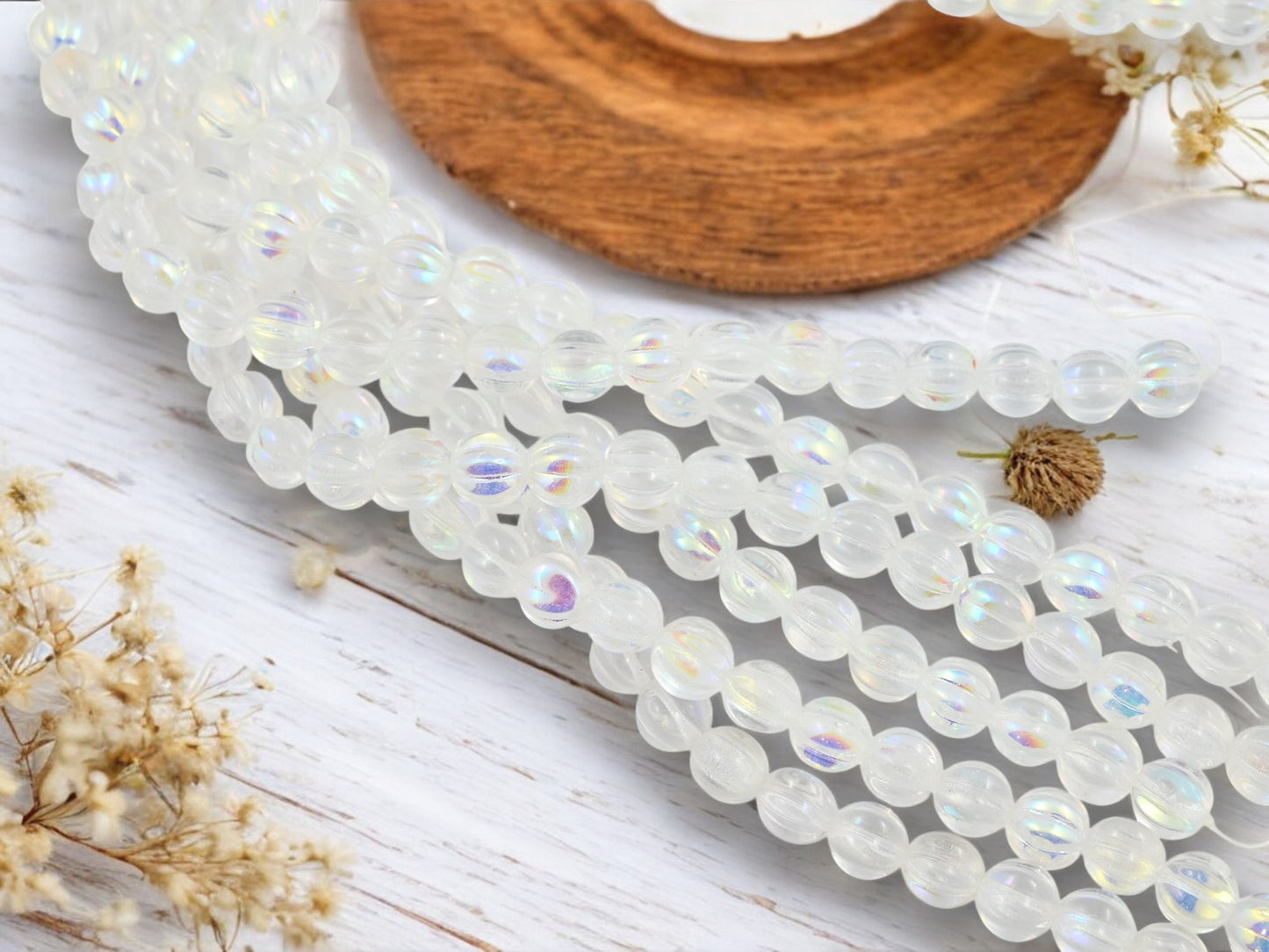*25* 8mm Crystal AB Round Melon Beads