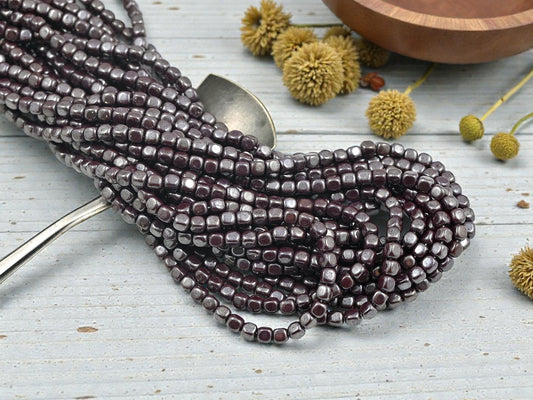 *100* 4mm Luster Opaque Brown Cube Beads