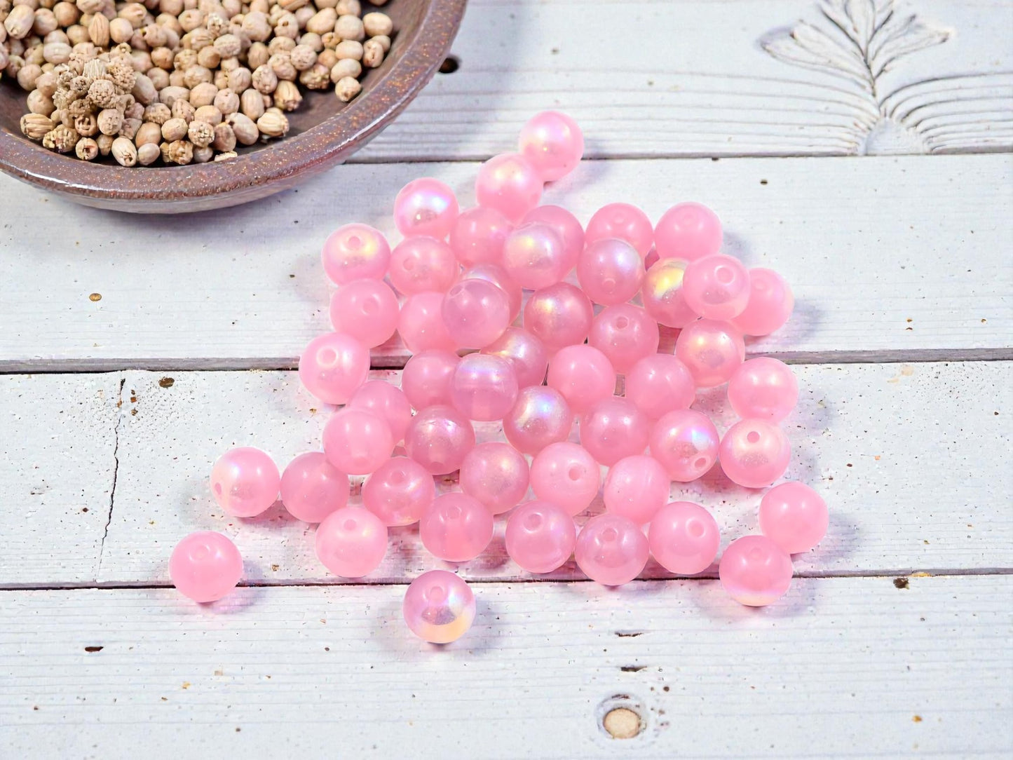*50* 6mm Pink Opaline AB Round Druk Beads