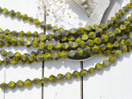 *25* 8x7mm Gray + Yellow Bicone Beads