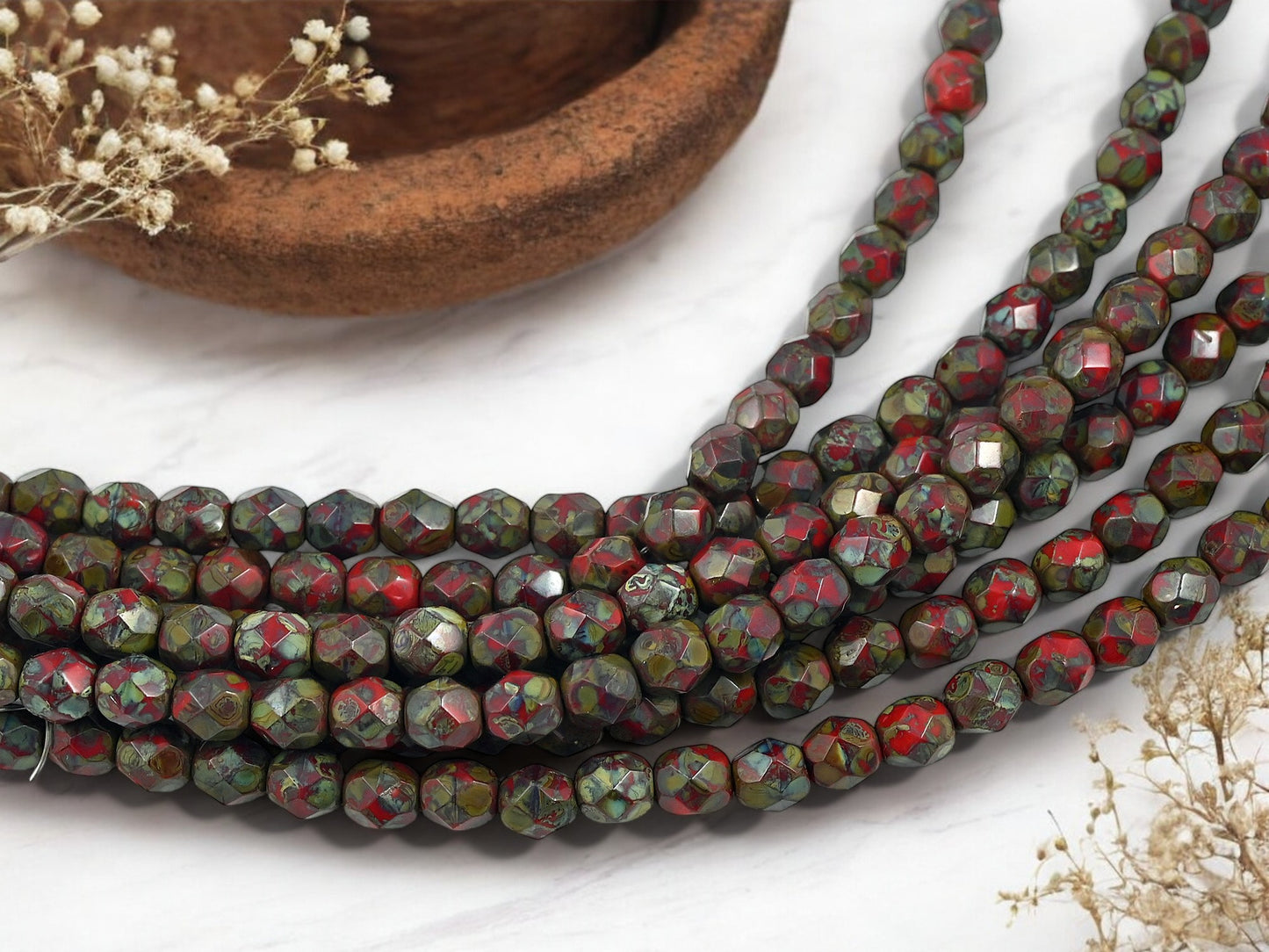 *25* 6mm Opaque Red Travertine Fire Polished Round Beads