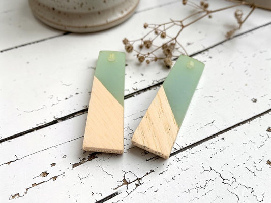 *2* 30x12mm Wood/Resin (Sea Green) Trapezoid Pendants