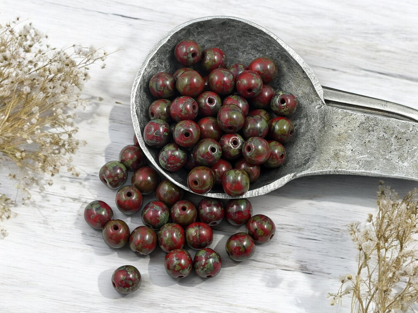 *50* 6mm Opaque Red Travertine Round Druk Beads