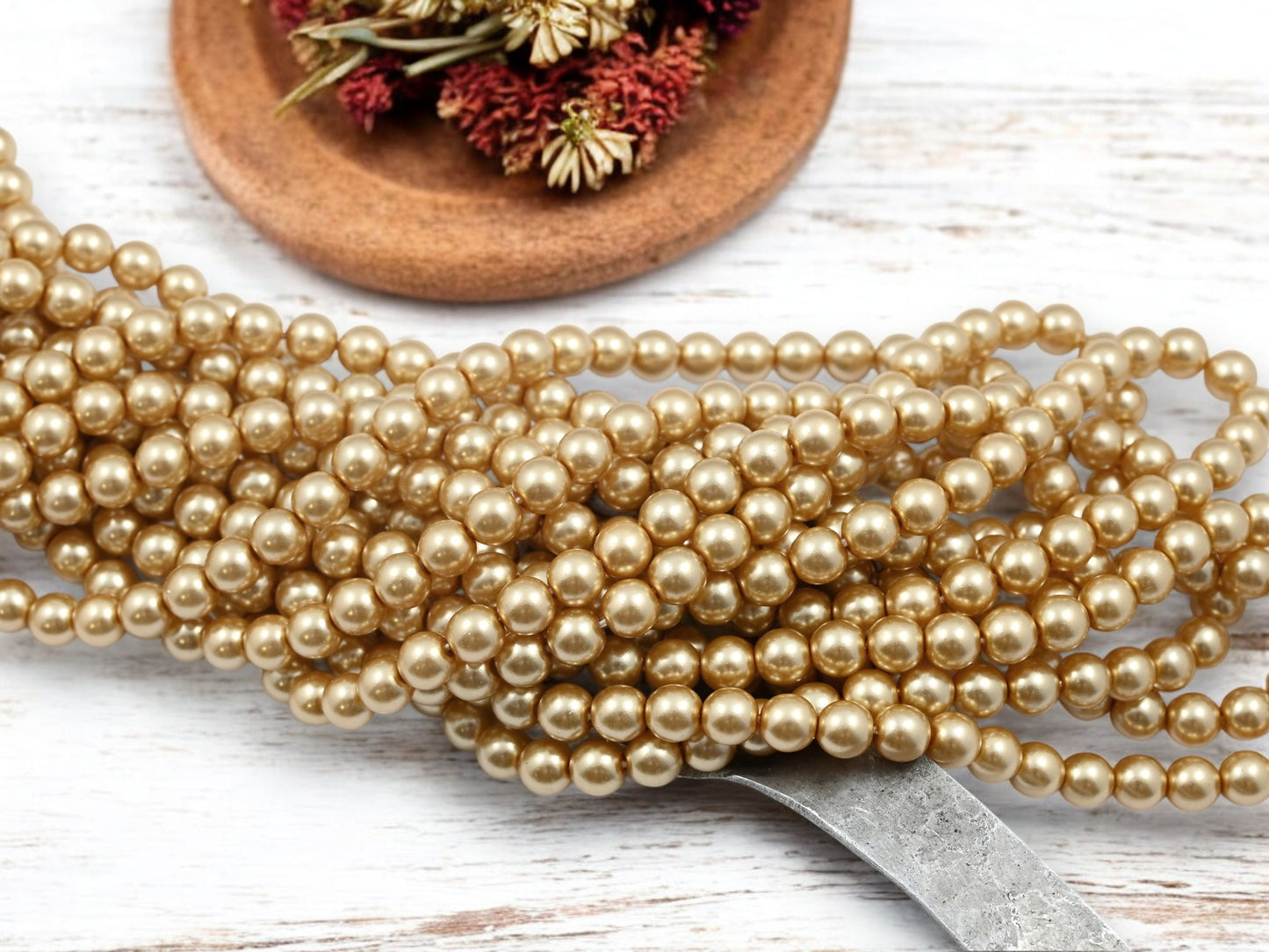 *100* 6mm Gold Pearl Round Druk Beads