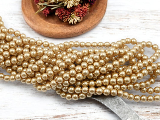*100* 6mm Gold Pearl Round Druk Beads