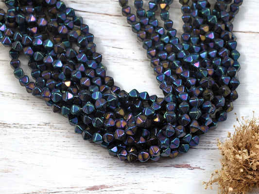 *50* 6mm Metallic Blue Iris Lucerna Bicone Beads
