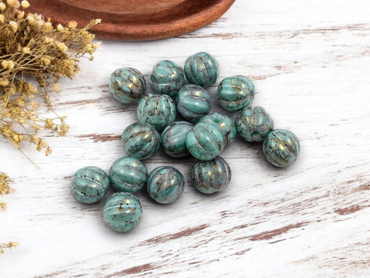 *25* 8mm Purple Bronze Washed Turquoise Round Melon Beads