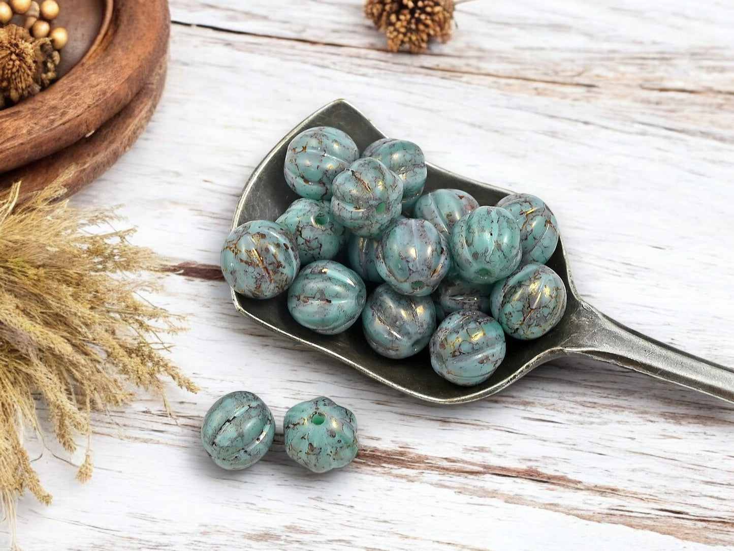 *25* 8mm Purple Bronze Washed Turquoise Round Melon Beads