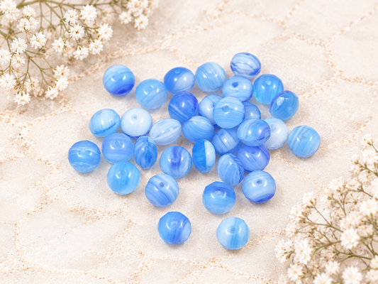 *25* 6x8mm Sapphire Swirl Fire Polished Rondelle Beads