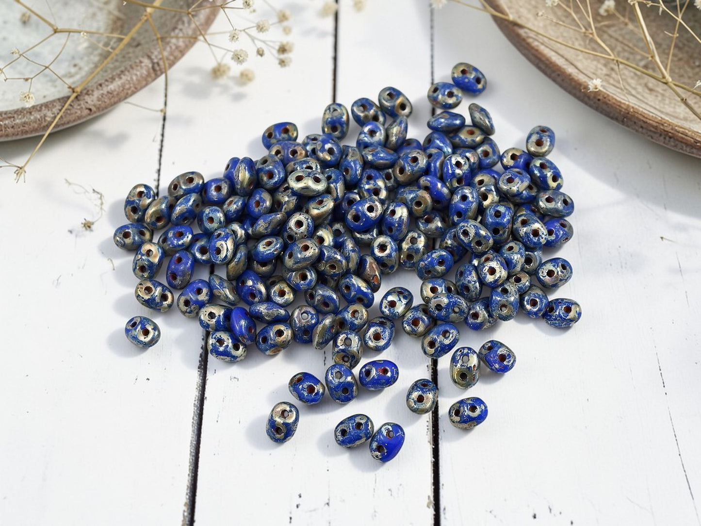 10g Opaque Blue Silver Picasso Superduo Beads