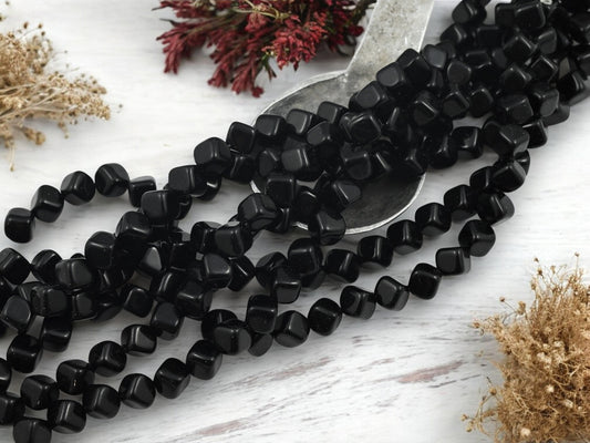 *25* 8mm Jet Black Diagonal Cube Beads