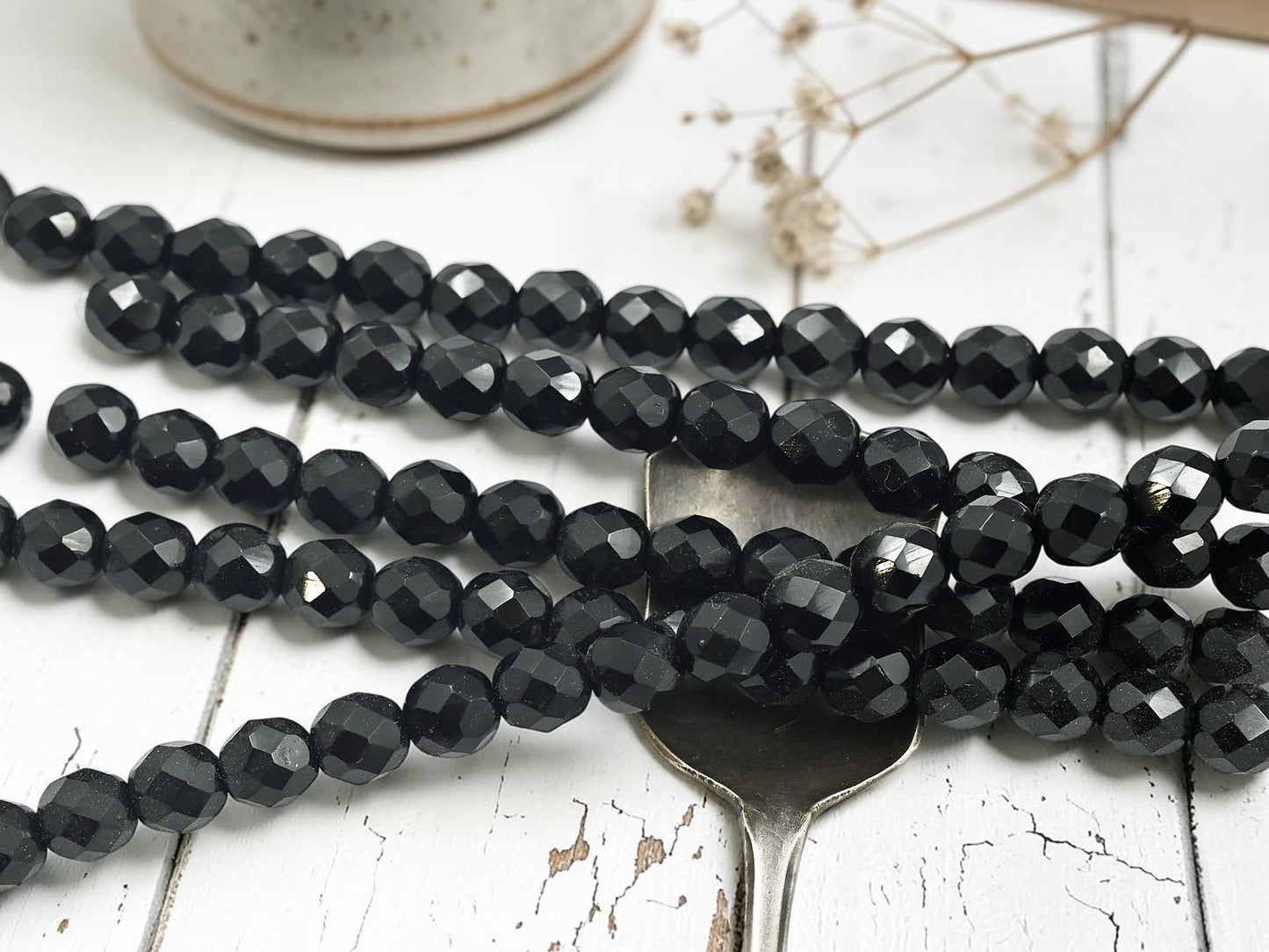*16* 8mm Jet Black Fire Polished Round Beads