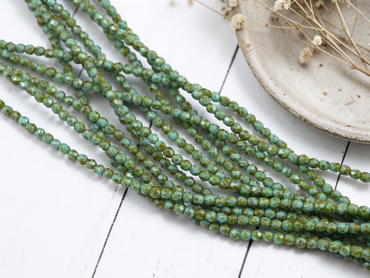 *50* 3mm Opaque Blue Turquoise Picasso Fire Polished Round Beads
