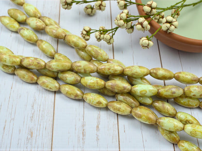 *12* 17x8mm Pale Green Travertine Oval Rice Beads
