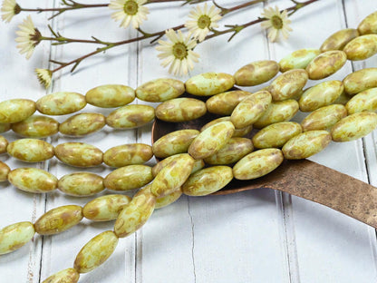 *12* 17x8mm Pale Green Travertine Oval Rice Beads