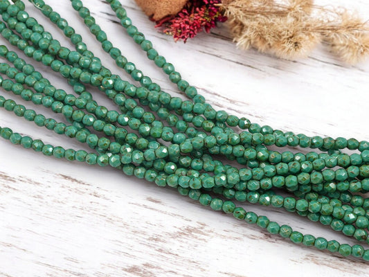 *50* 4mm Persian Turquoise Picasso Fire Polished Round Beads
