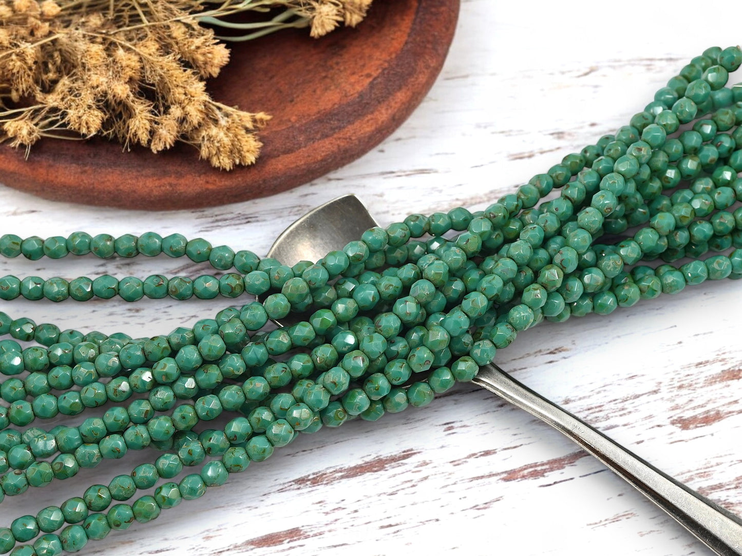 *50* 4mm Persian Turquoise Picasso Fire Polished Round Beads