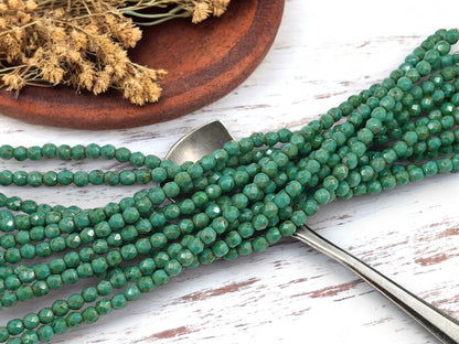 *50* 4mm Persian Turquoise Picasso Fire Polished Round Beads