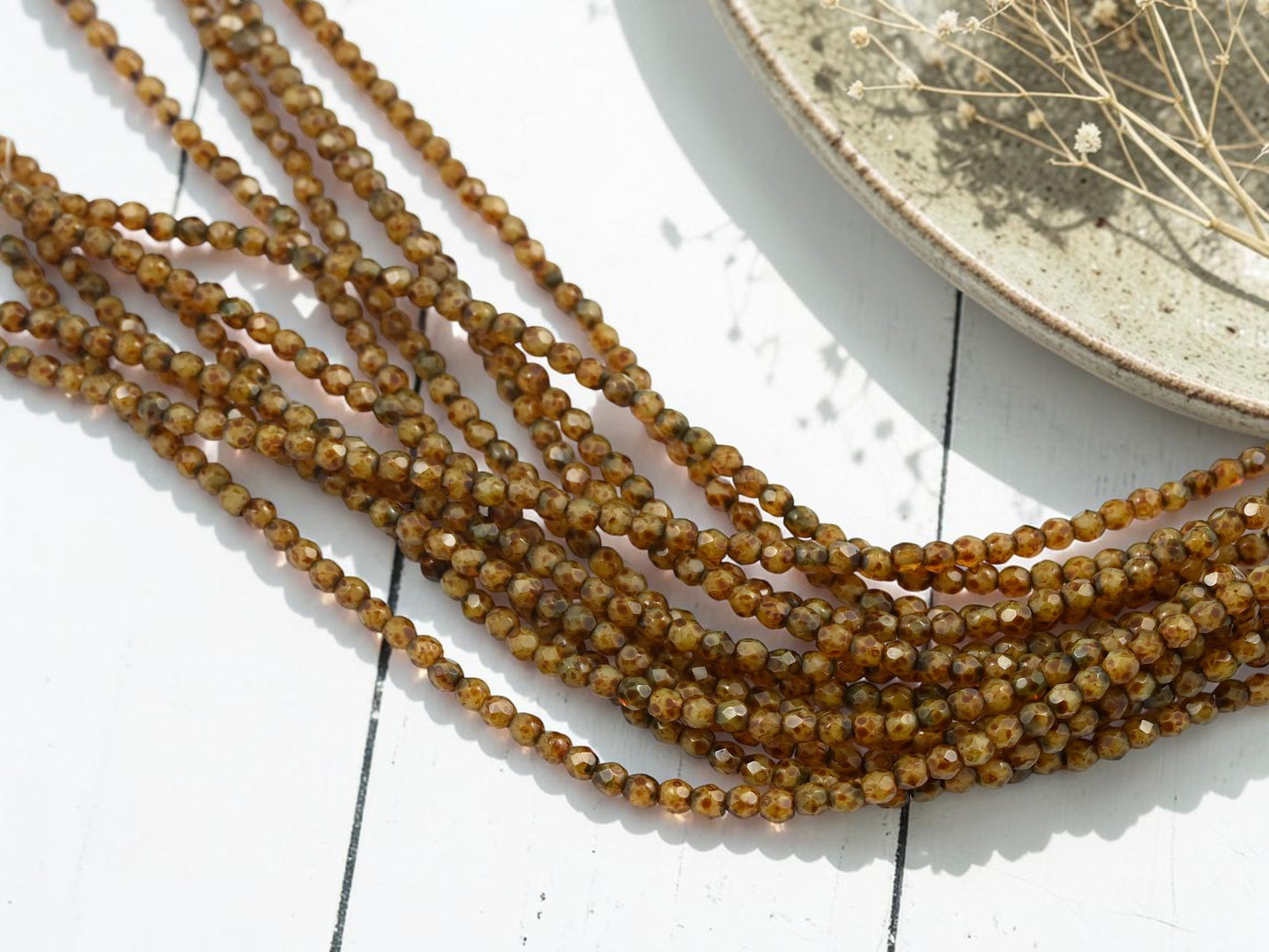 *50* 3mm Amber Opaline Picasso Fire Polished Round Beads